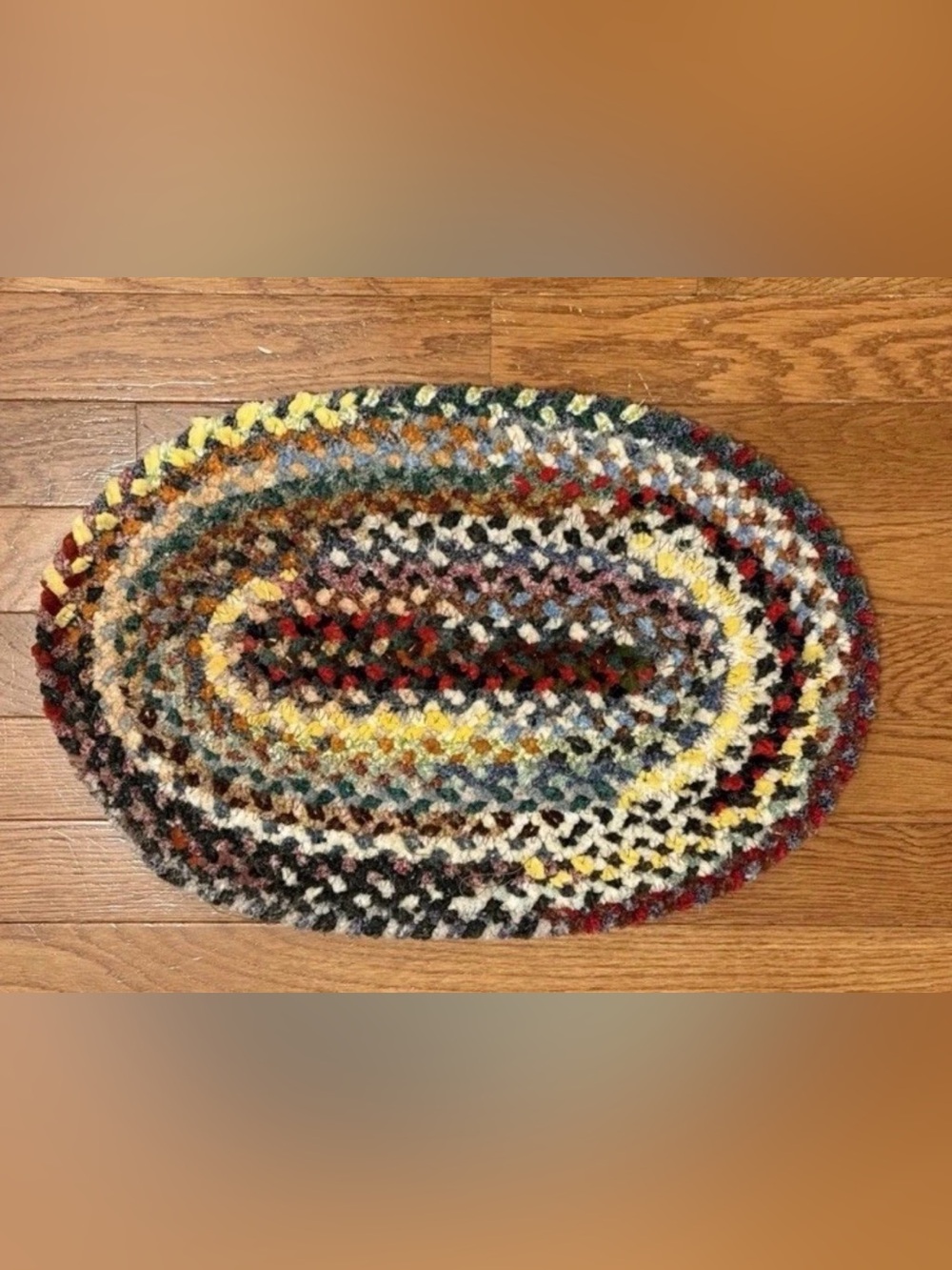 Vintage 18"x13" Large Oval Braided Rag Mat Placemat Earth Tone Rustic Farmhouse